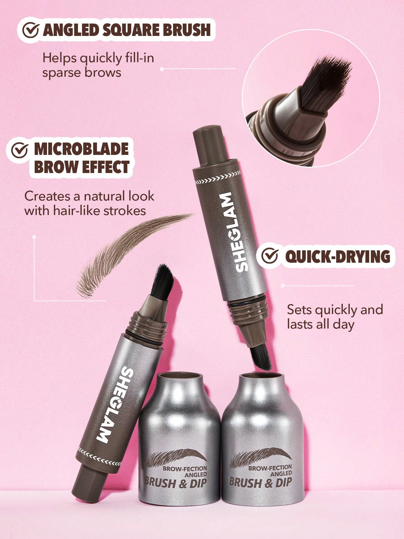SHEGLAM Taupe Brow Fection Angled Brush & Dip