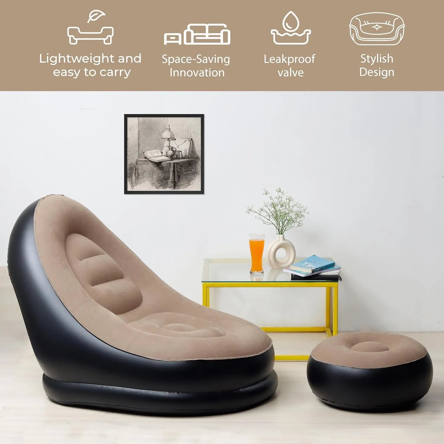 Inflatable Sofa with Footrest and Free Manual Inflator